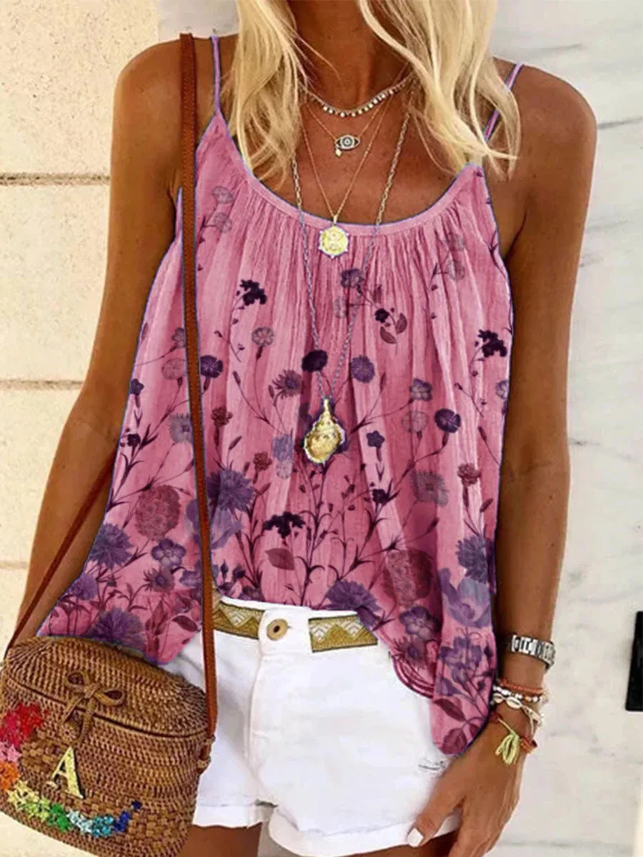 Bohemian Retro Romantic Idyllic Floral Camisole Top