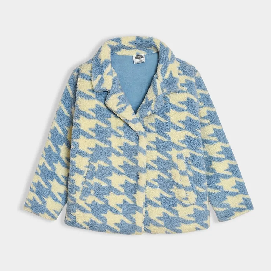 Bonjour Houndstooth Coat Blue