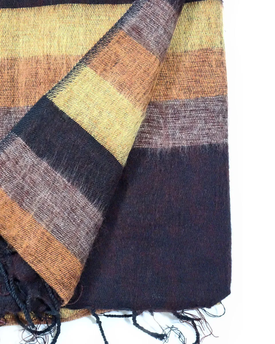 Brushed Woven Striped Blanket in Brown