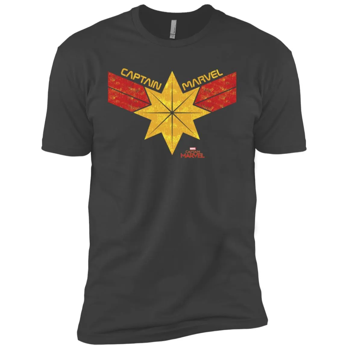 Captain Marvel Distressed Star Ribbon Logo Men Short Sleeve T-Shirt