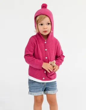 Cashmere Hooded Baby Cardigan in Berry