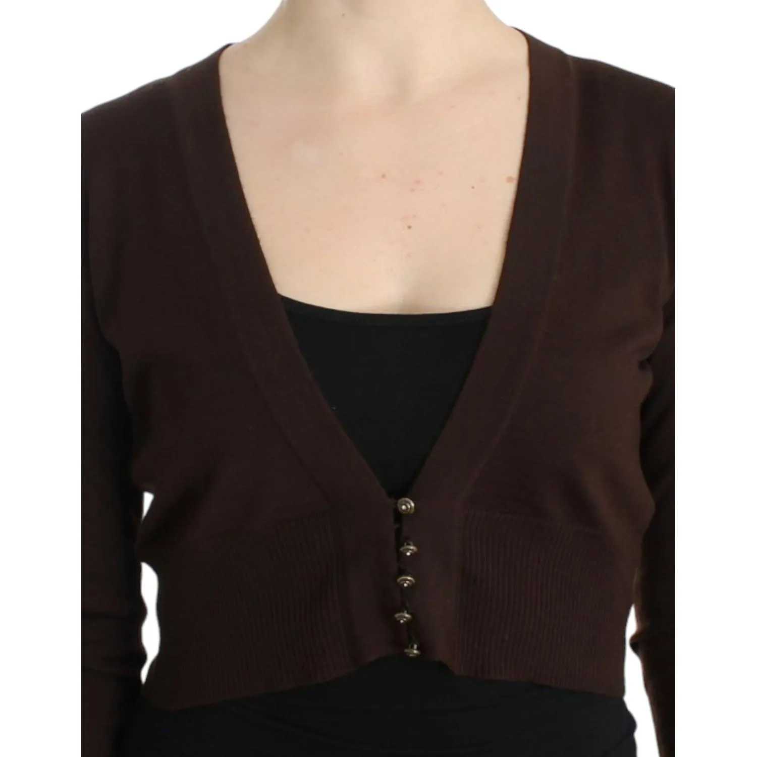 Cavalli Elegant Brown Virgin Wool Cropped Cardigan