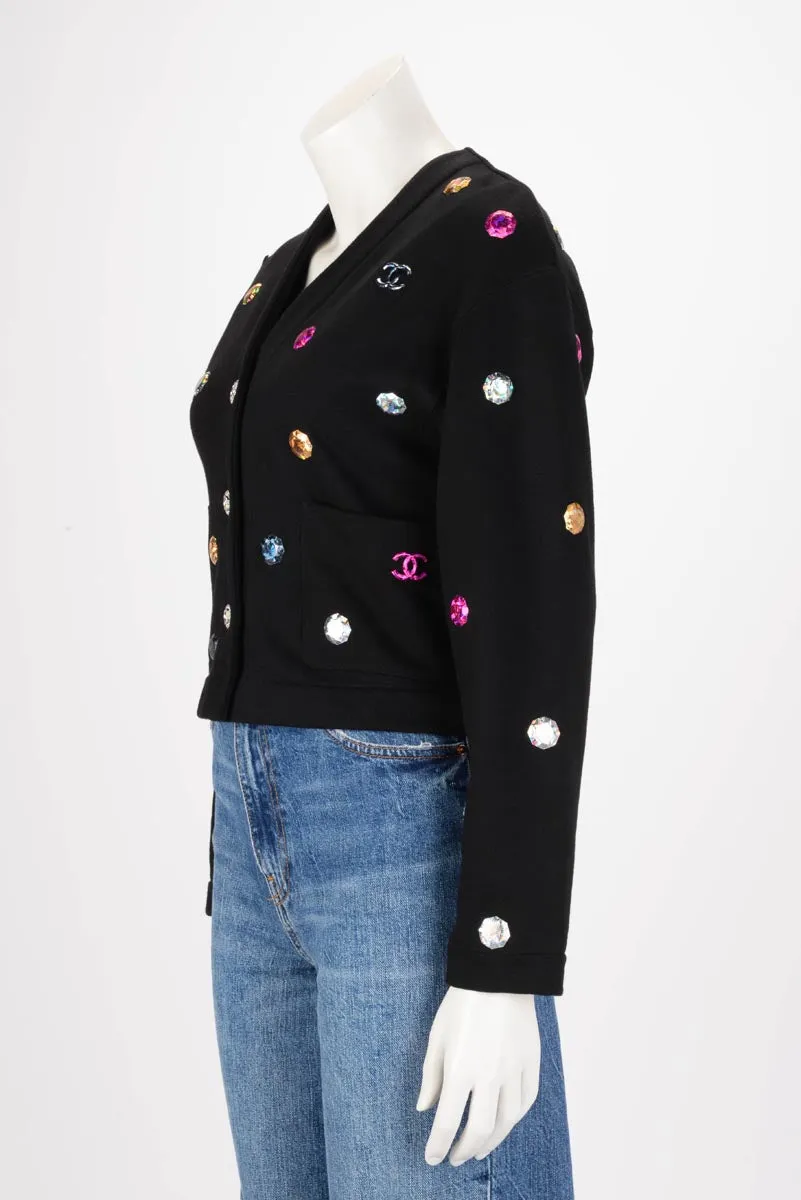 Chanel Black Jersey Bijoux CC Cardigan FR 34