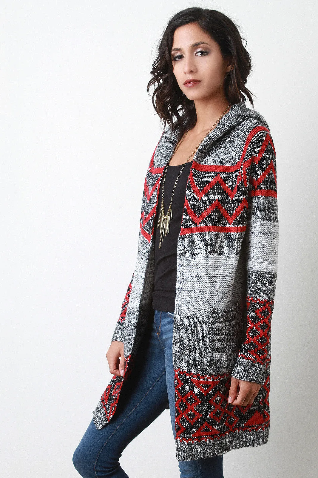 Chevron Accent Hoodie Cardigan