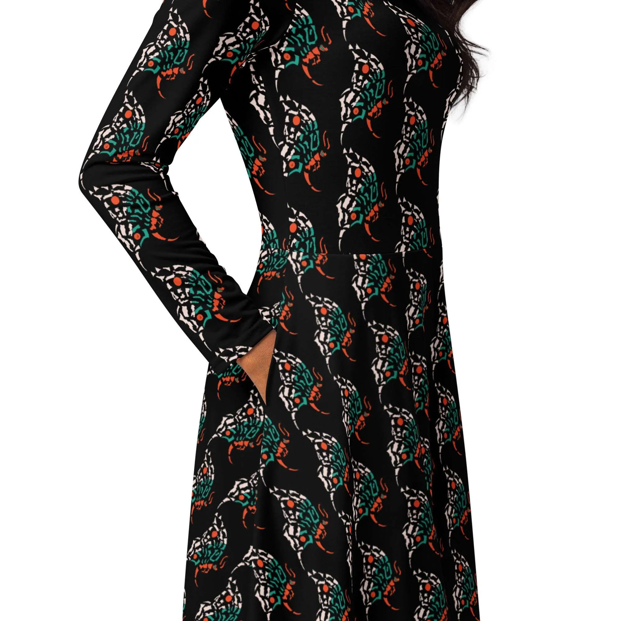 Colorful Butterfly Art Print All-Over Print Long Sleeve Midi Dress