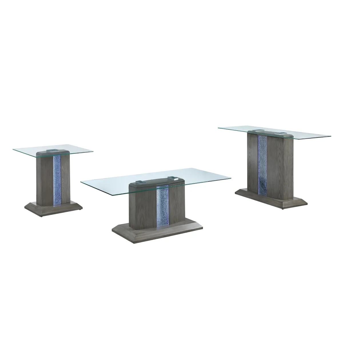 Contemporary Grey Wood Coffee Table with LED Glass Top