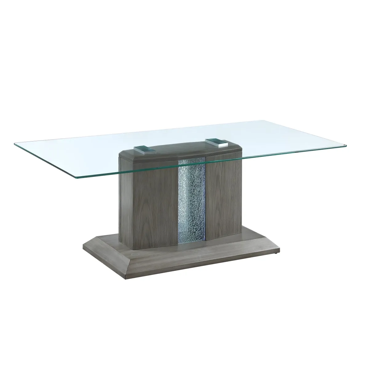 Contemporary Grey Wood Coffee Table with LED Glass Top