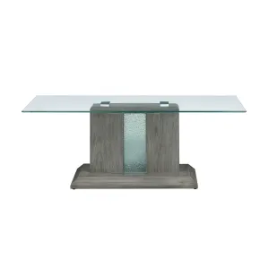 Contemporary Grey Wood Coffee Table with LED Glass Top