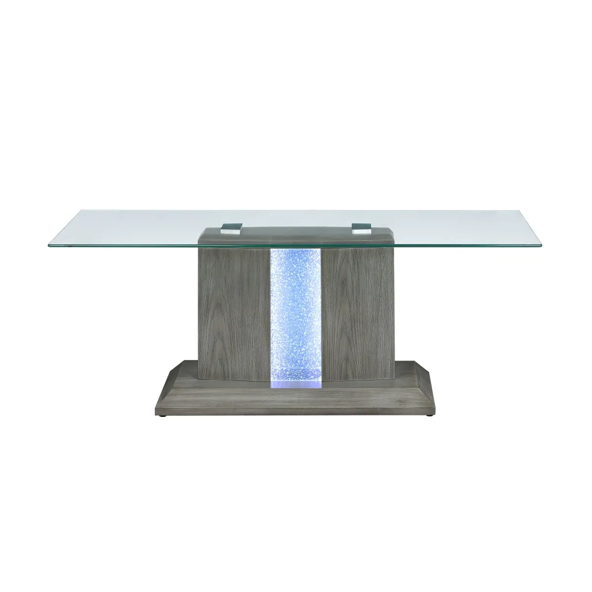 Contemporary Grey Wood Coffee Table with LED Glass Top