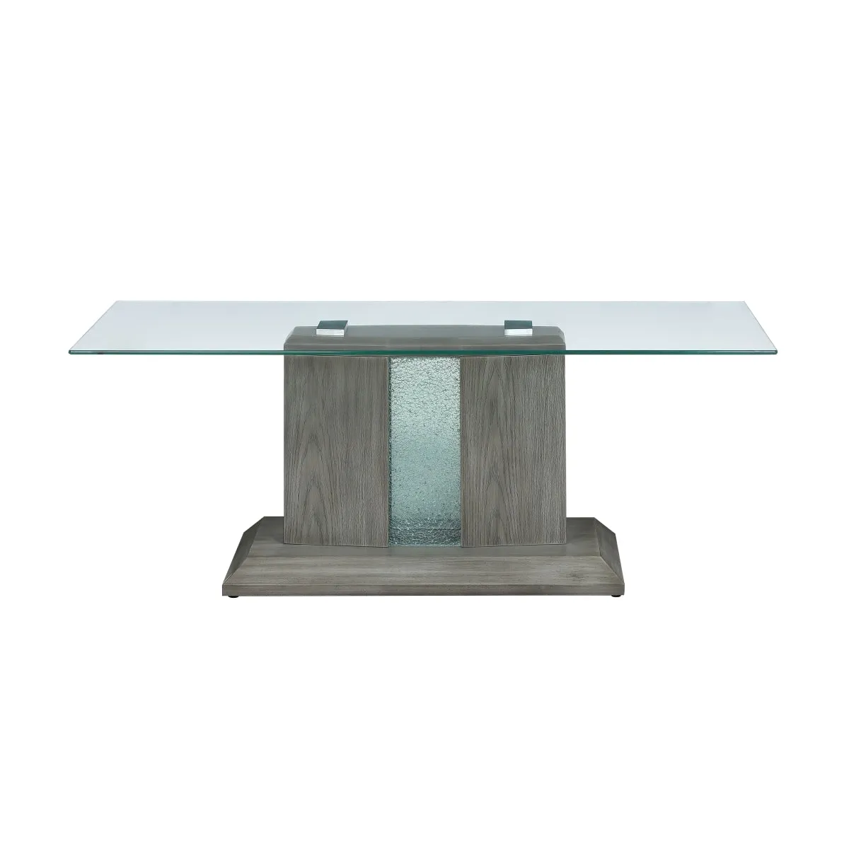 Contemporary Grey Wood Coffee Table with LED Glass Top