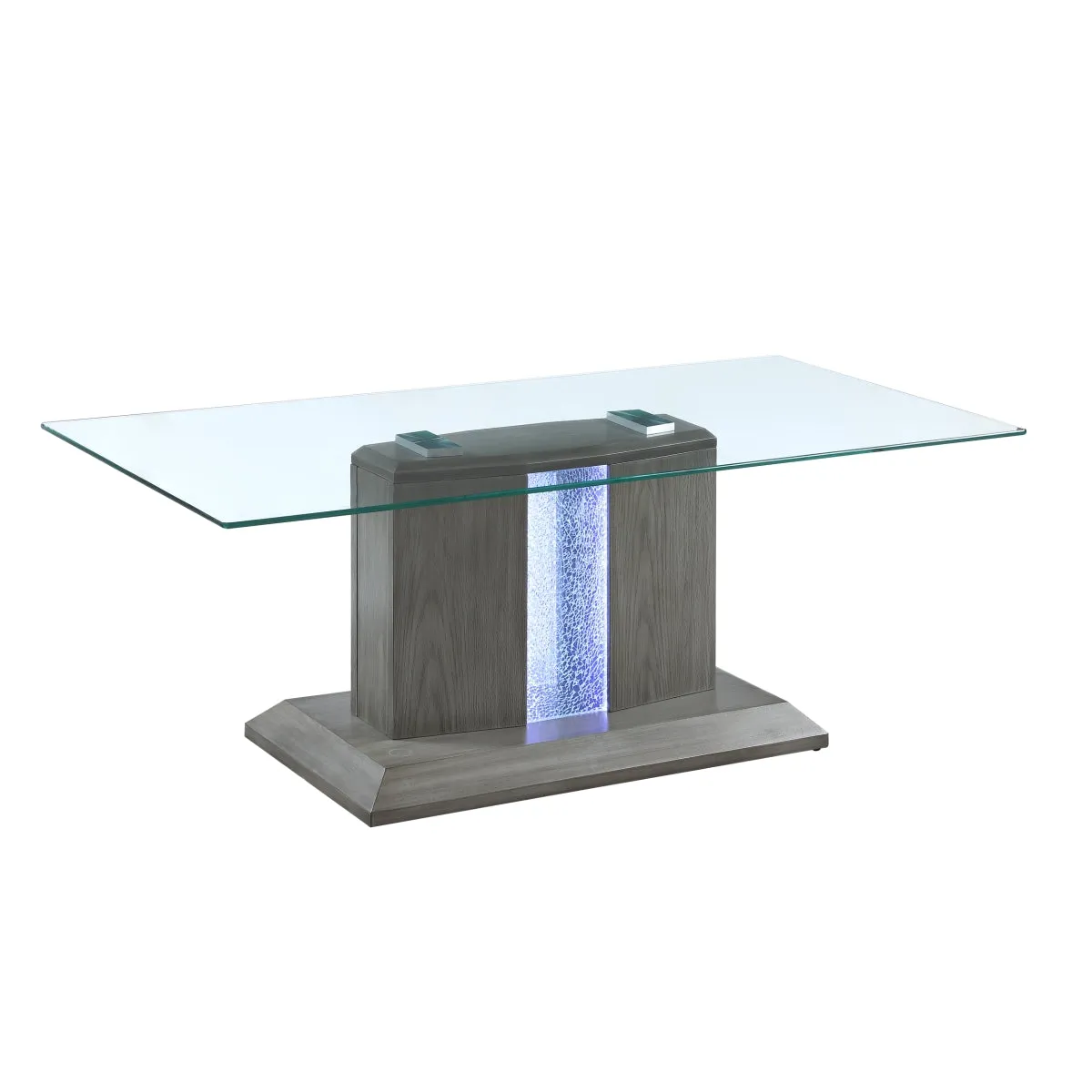 Contemporary Grey Wood Coffee Table with LED Glass Top