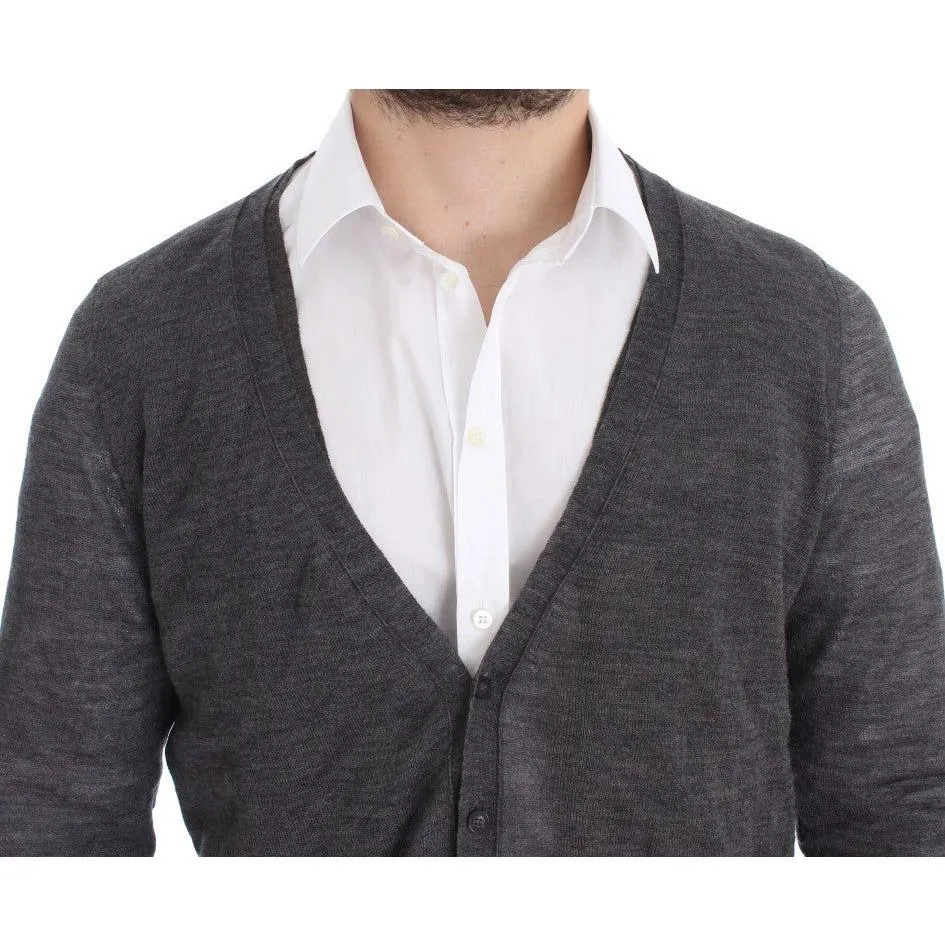 Costume National Elegant Gray Wool Blend Cardigan Sweater