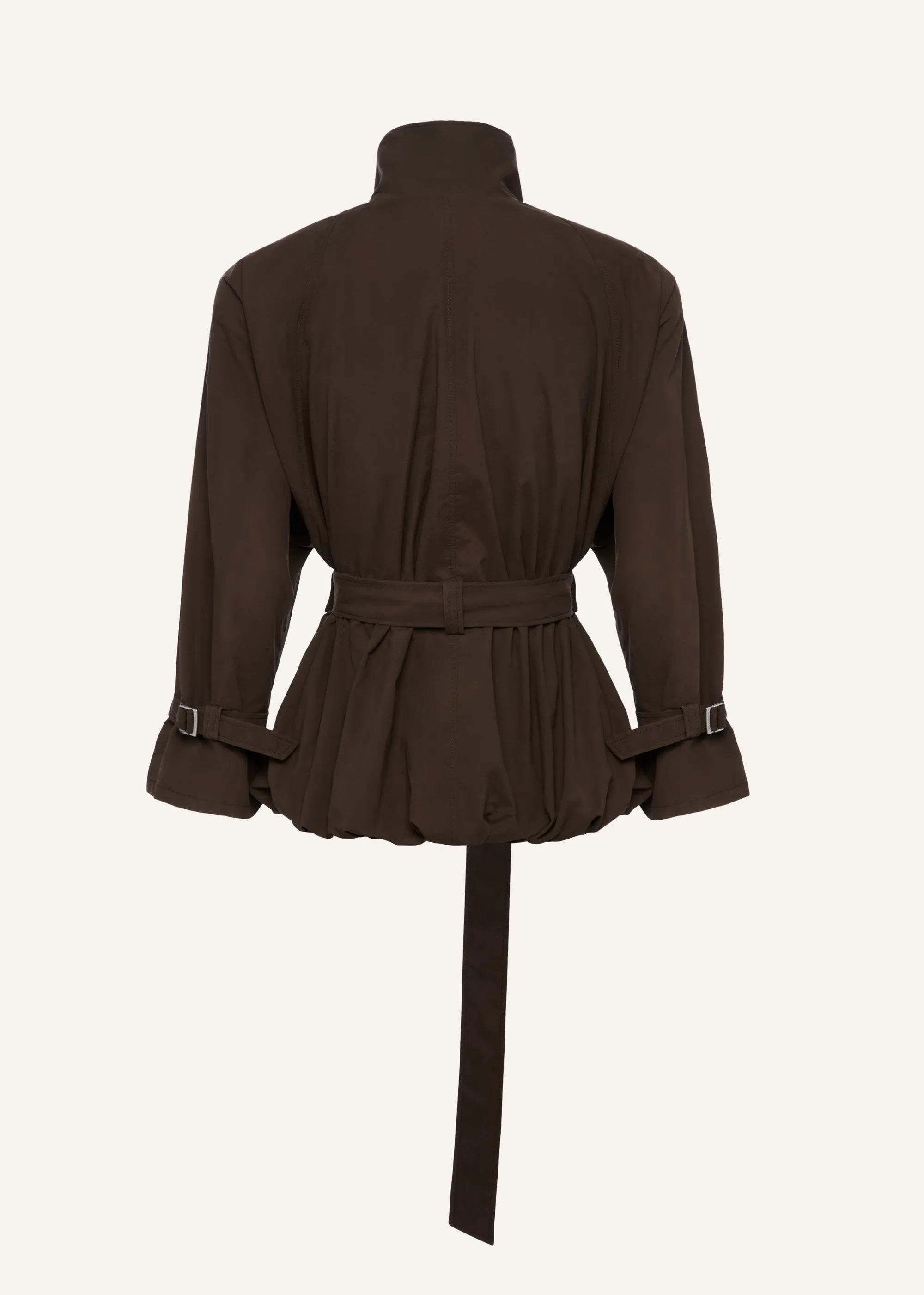 Cotton high collar trench jacket in brown