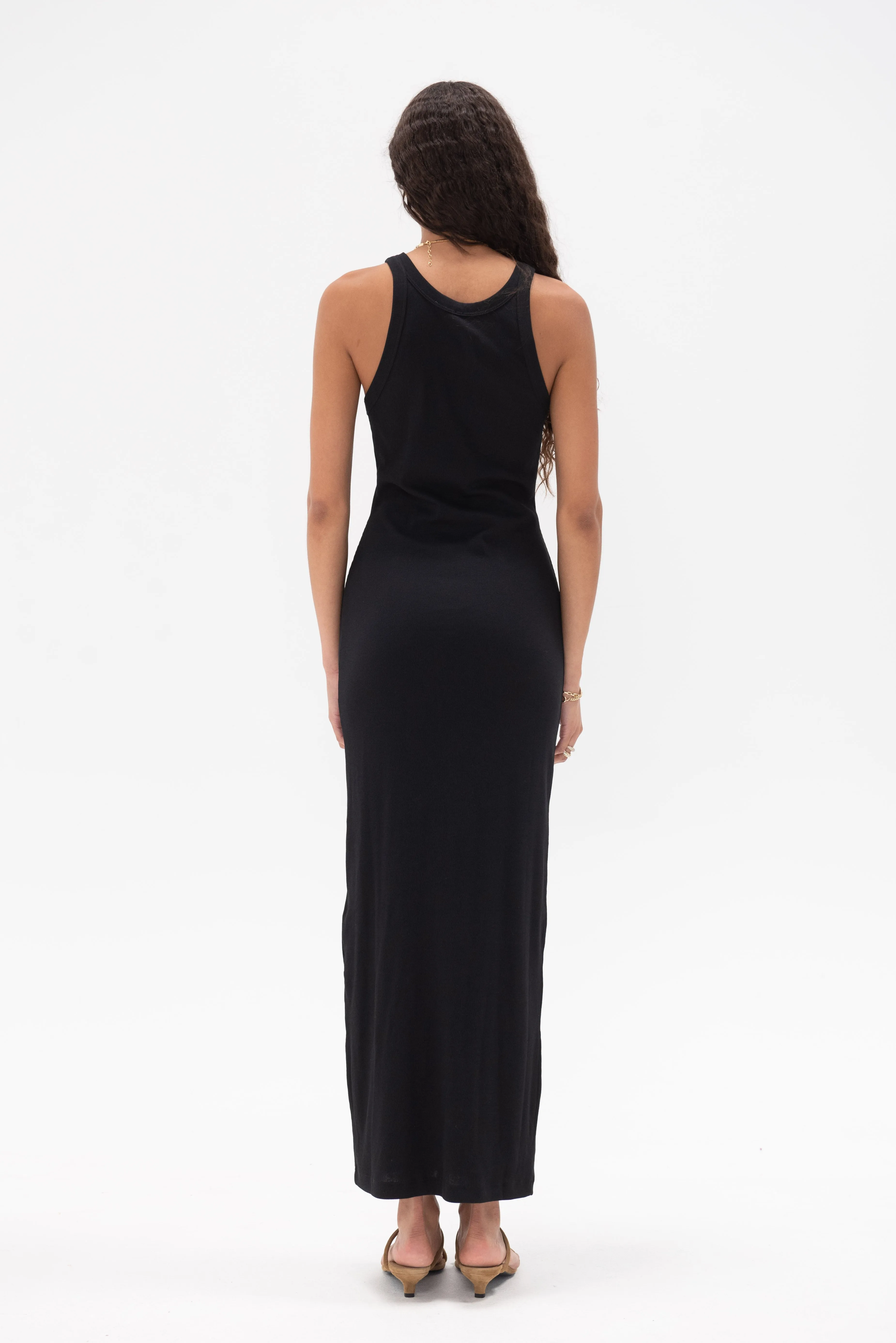 Curved Rib Tank Dress, Black