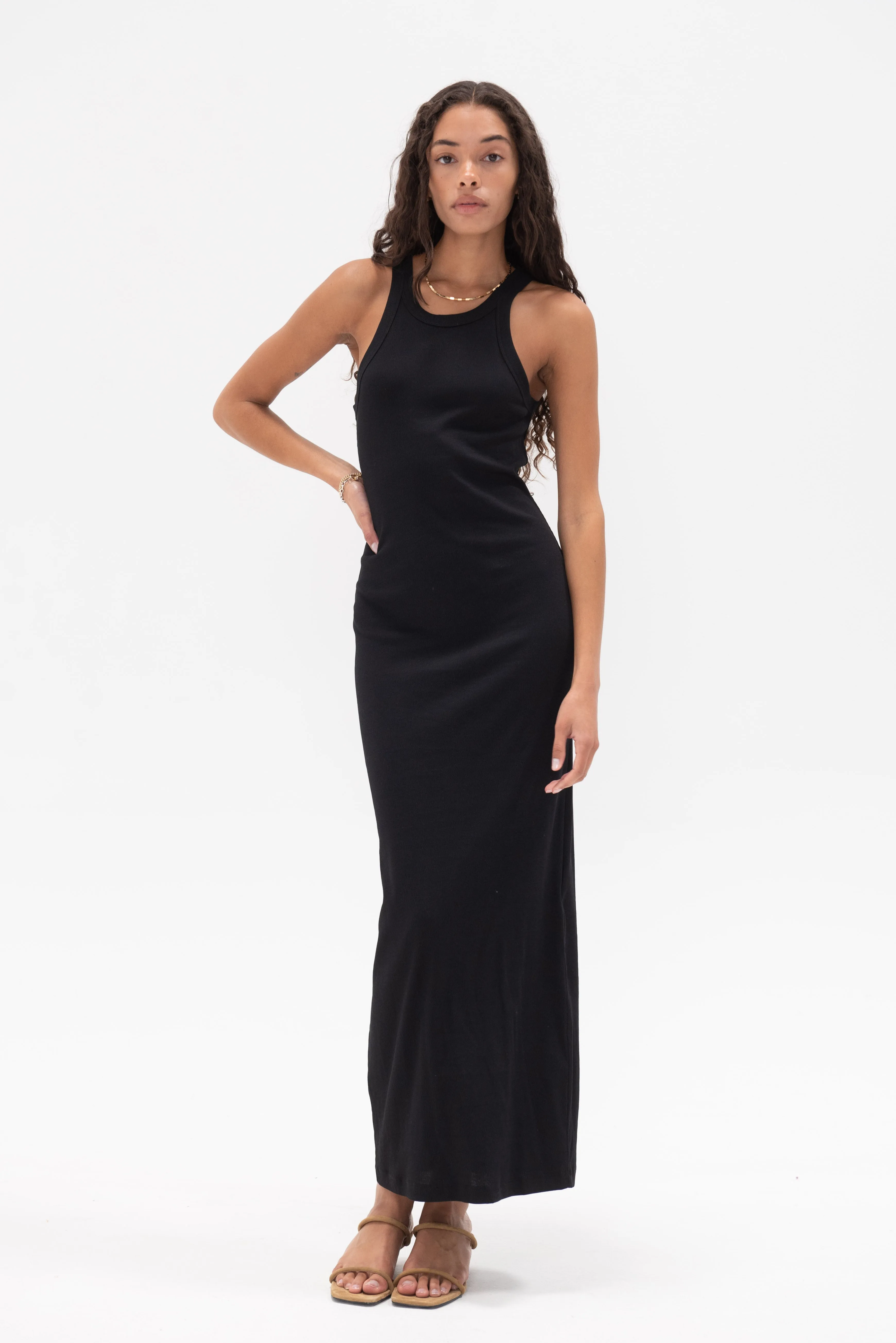 Curved Rib Tank Dress, Black