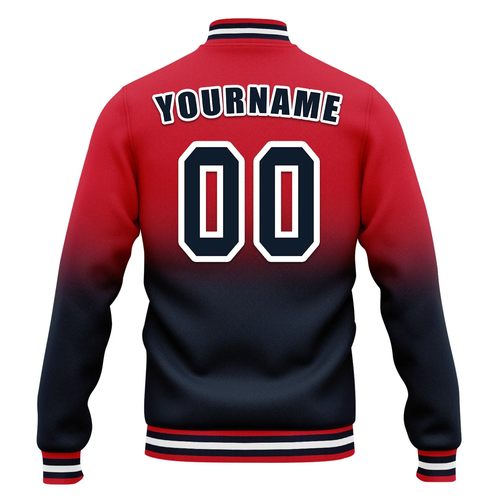 Custom Red Blue Fade Fashion Jacket Bomber Full-Snap Varsity Letterman Personalized Jacket FZ005-D020229-22