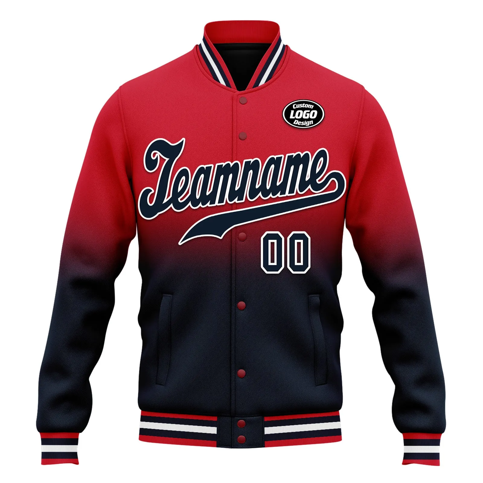 Custom Red Blue Fade Fashion Jacket Bomber Full-Snap Varsity Letterman Personalized Jacket FZ005-D020229-22