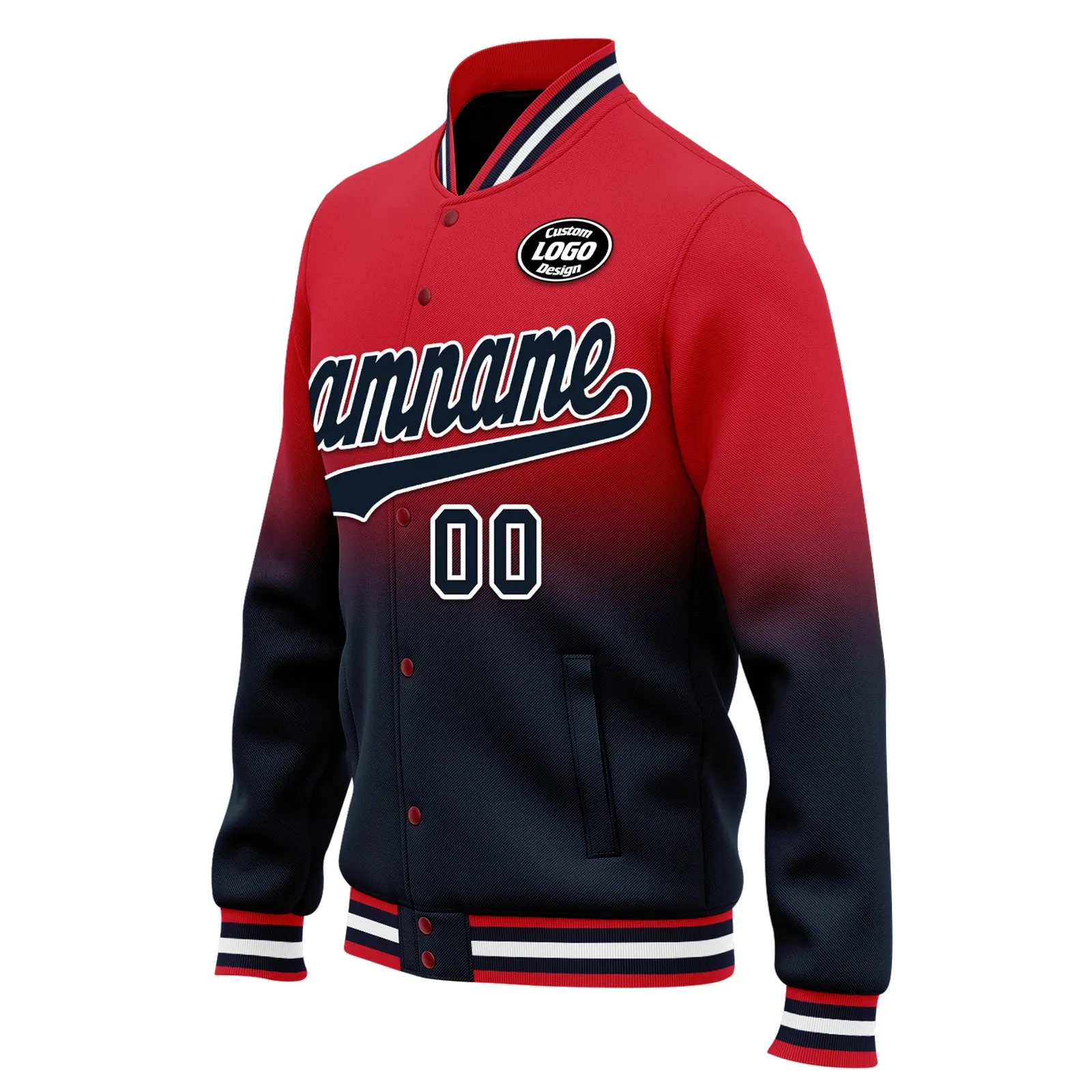 Custom Red Blue Fade Fashion Jacket Bomber Full-Snap Varsity Letterman Personalized Jacket FZ005-D020229-22