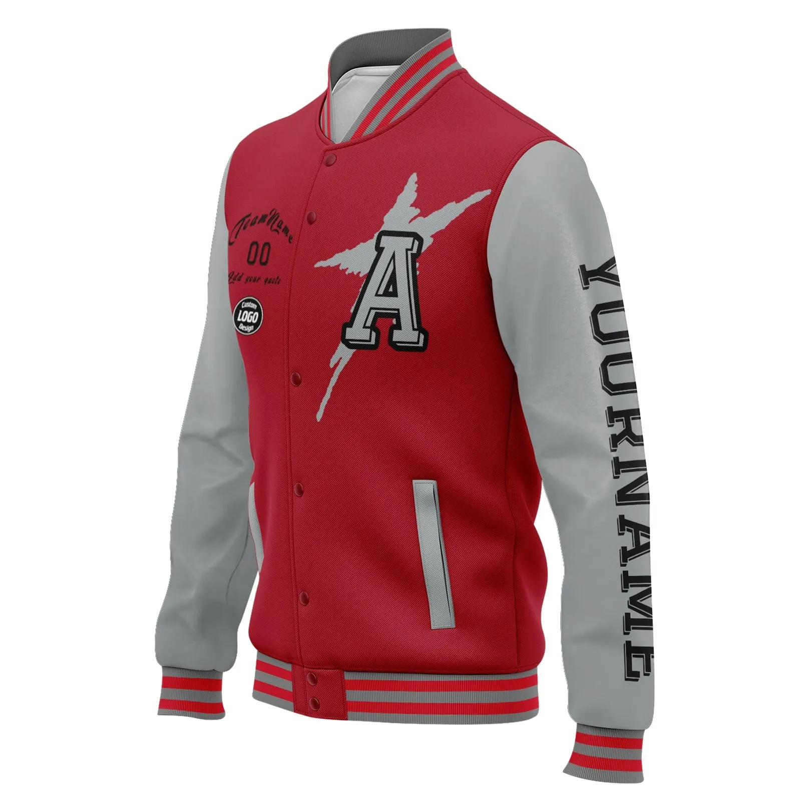 Custom Red Gray Atlanta Jacket Bomber Full-Snap Varsity Letterman Personalized Jacket FZ005SX-D020290-3