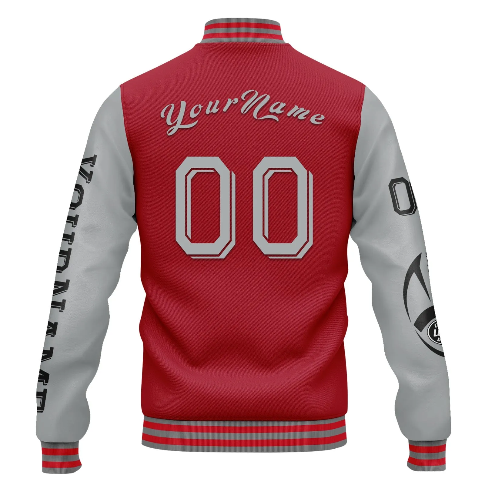 Custom Red Gray Atlanta Jacket Bomber Full-Snap Varsity Letterman Personalized Jacket FZ005SX-D020290-3