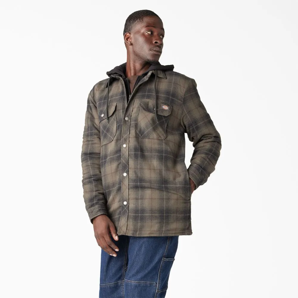 Dickies Men's Hooded Flannel Shirt Jacket with Hydroshield TJ211 - Moss Chocolate Plaid