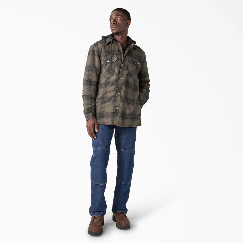 Dickies Men's Hooded Flannel Shirt Jacket with Hydroshield TJ211 - Moss Chocolate Plaid