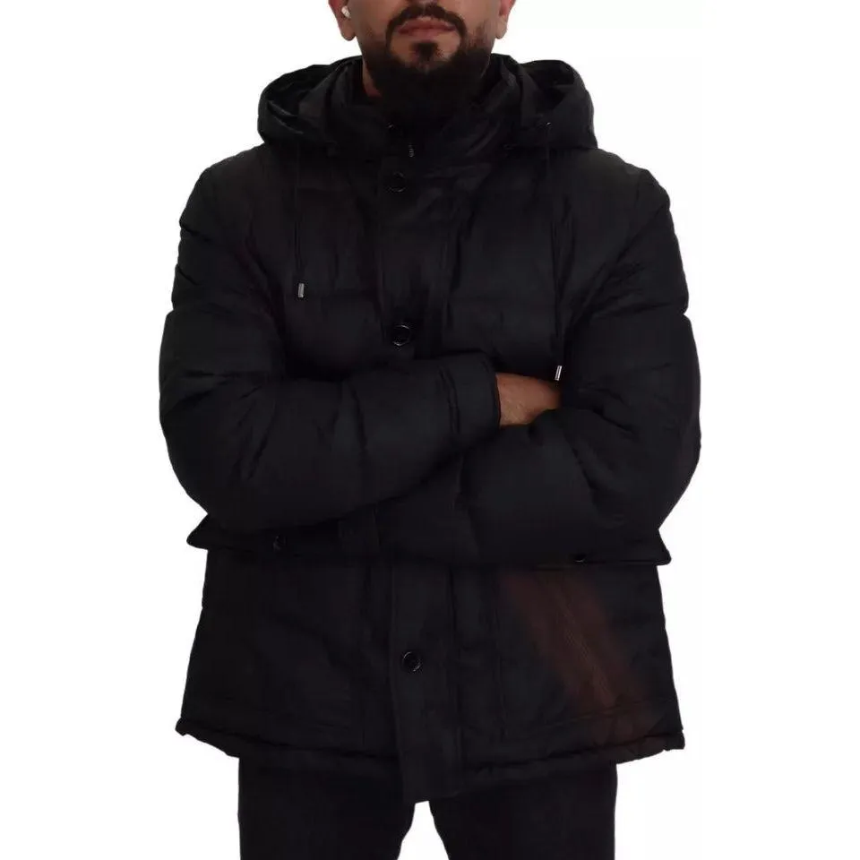 Dolce & Gabbana Black Polyester Hooded Parka Coat Winter Jacket