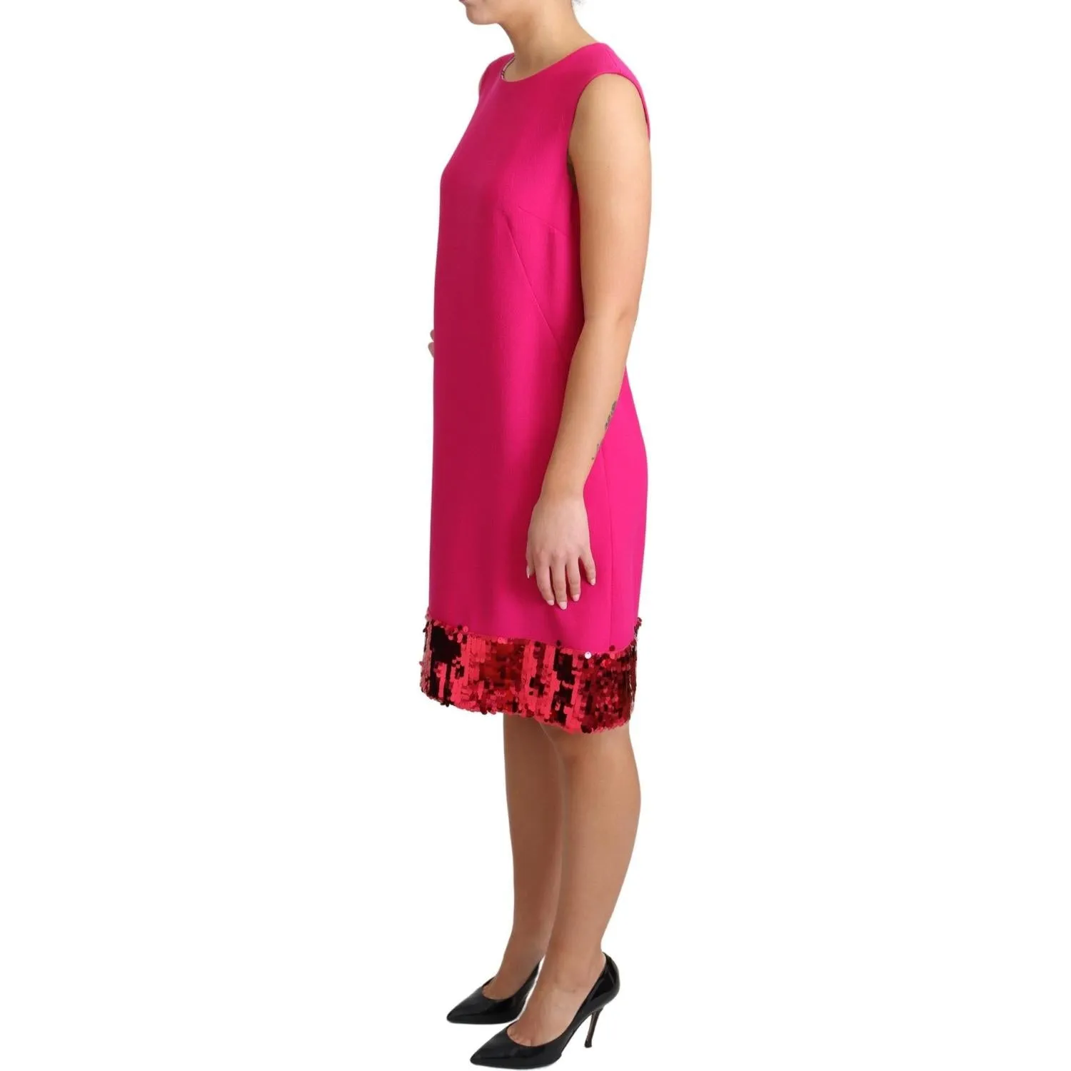 Dolce & Gabbana Elegant Fuchsia Sequined Wool Blend Shift Dress