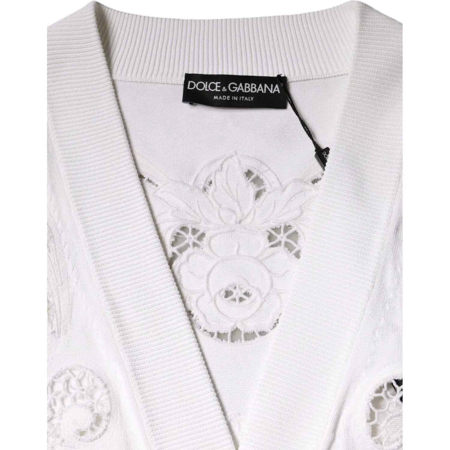 Dolce & Gabbana White Viscose Floral Cut Out Cardigan Sweater