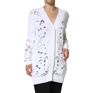 Dolce & Gabbana White Viscose Floral Cut Out Cardigan Sweater