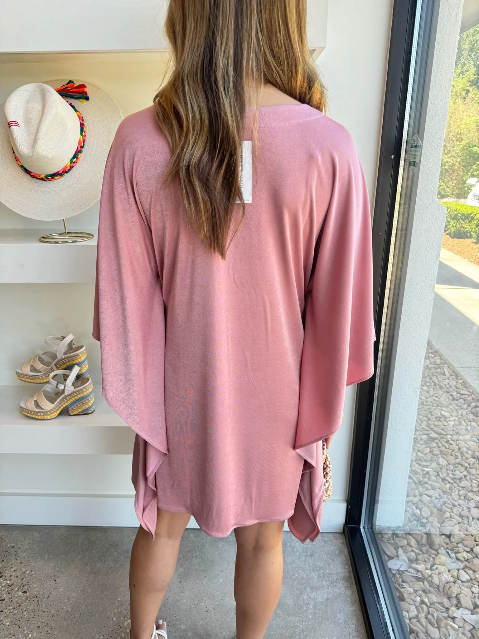 Dusty Rose Slinky Caftan Short Dress