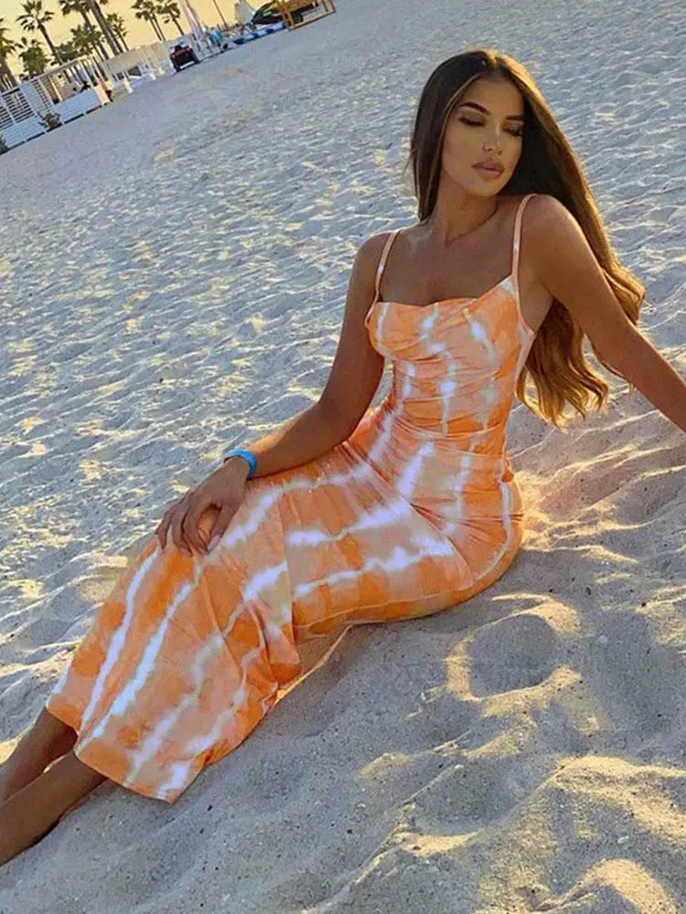 Elegant Printed Sleeveless Maxi Dress for Beach Casual Vintage Style