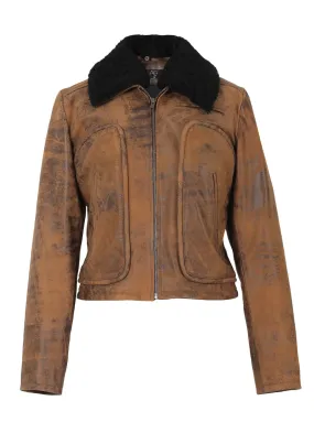 Emery Removable Collar Washed Leather Jacket