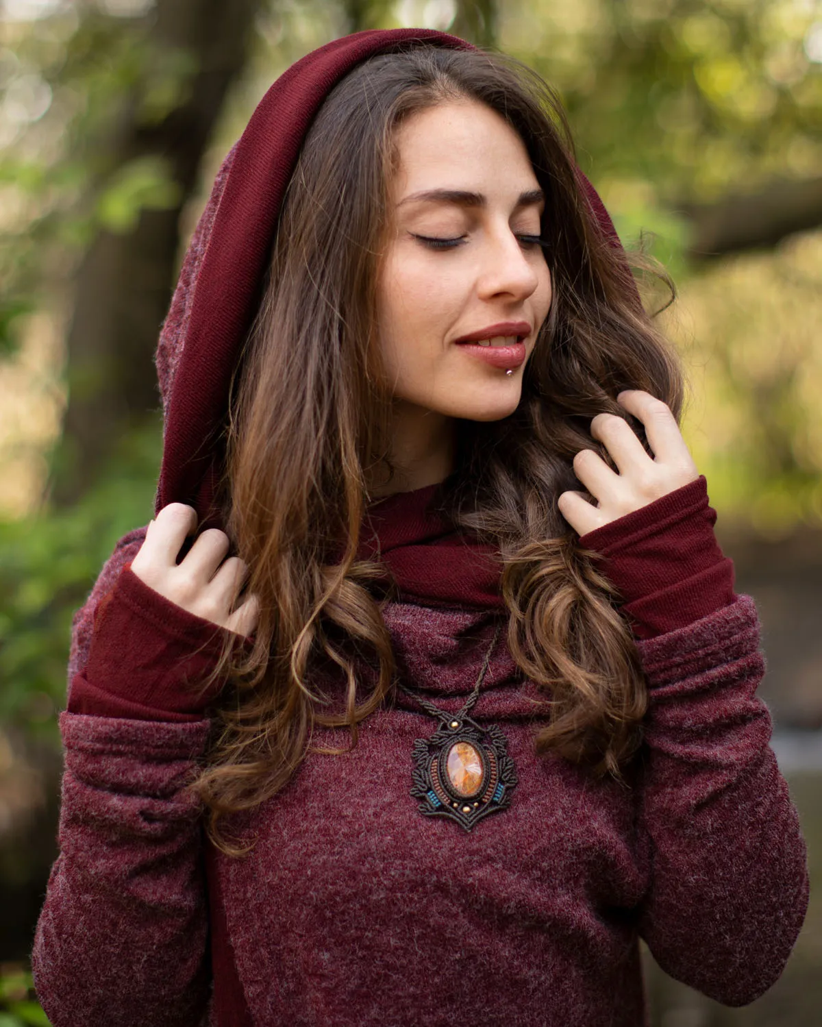 Enchanting Hooded Wrap Cardigan Wine