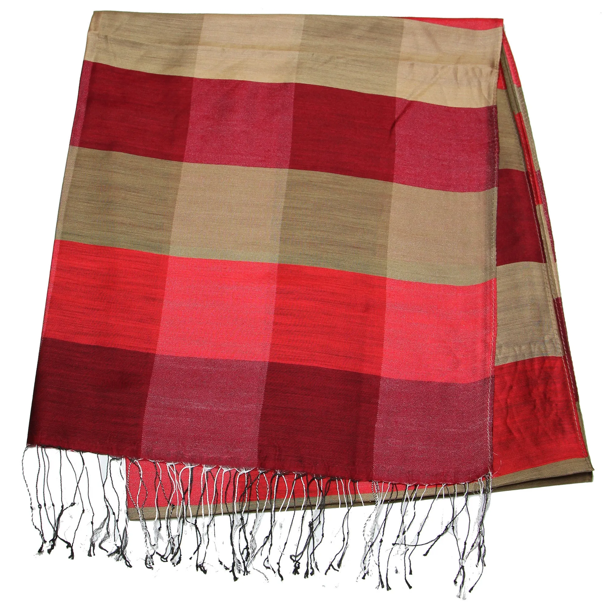 Fair Trade Hand Made Nepal Pashmina Scarf Shawl Striped Red Maroon