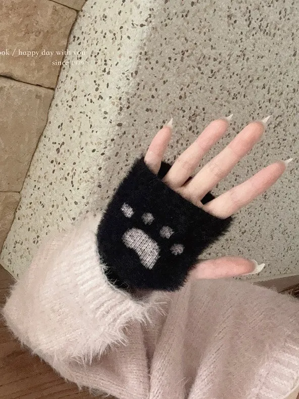 [Faux Fur] 5 Colors Sweet Kitty Paws-Pattern Gloves