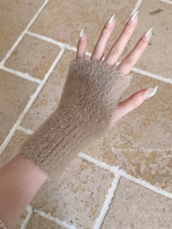 [Faux Fur] 5 Colors Sweet Kitty Paws-Pattern Gloves