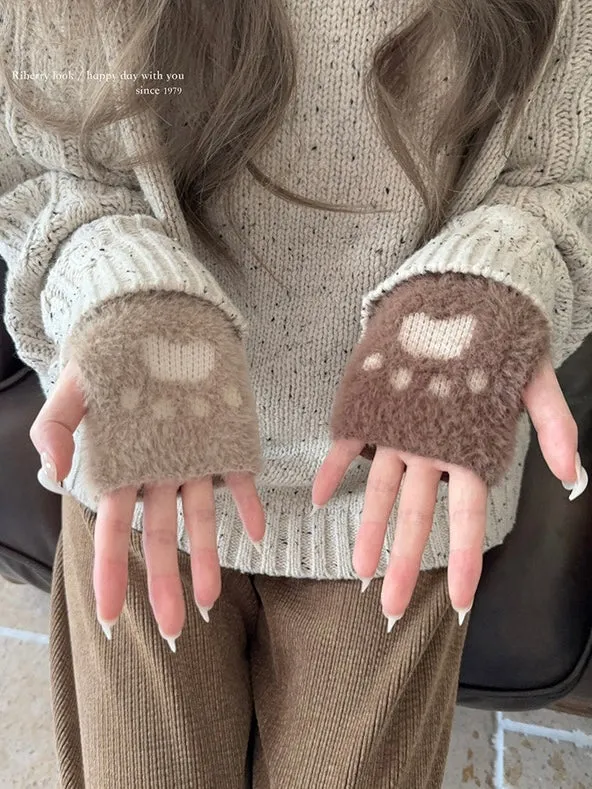 [Faux Fur] 5 Colors Sweet Kitty Paws-Pattern Gloves