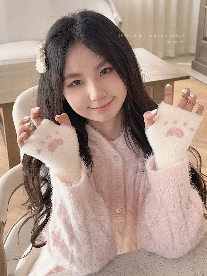 [Faux Fur] 5 Colors Sweet Kitty Paws-Pattern Gloves