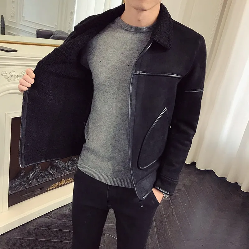 Faux Leather Suede with Big Fanciful Pocket Design Men Jacket