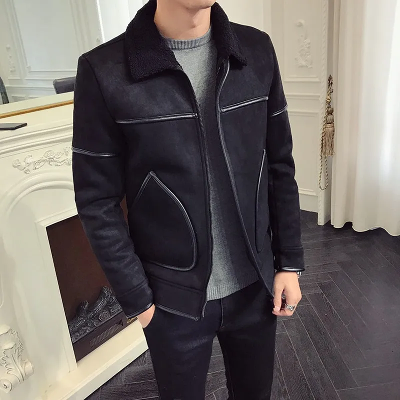 Faux Leather Suede with Big Fanciful Pocket Design Men Jacket