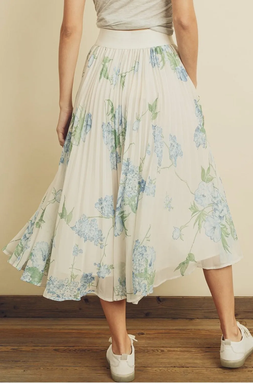 Floral Pleated Midi Skirt