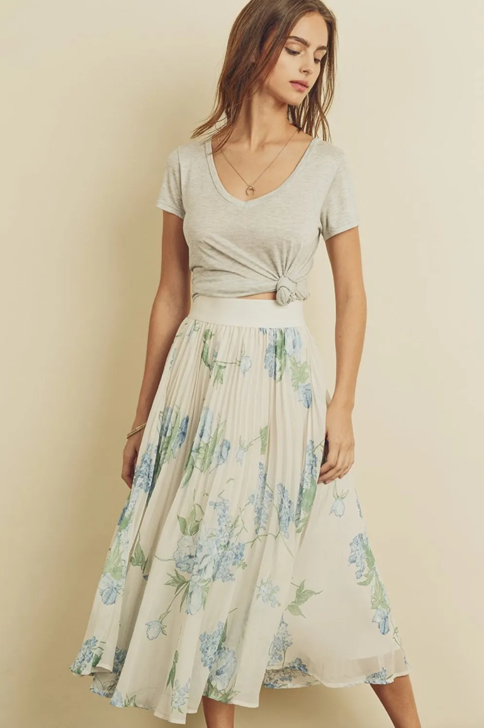 Floral Pleated Midi Skirt