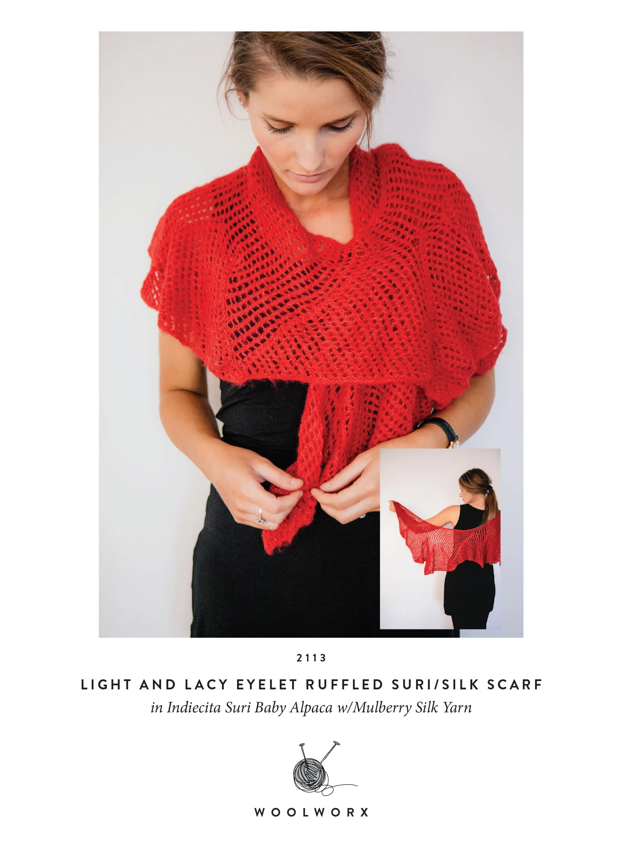 FREE knitting pattern download eyelet scarf 2113 - Alpaca Suri Silk