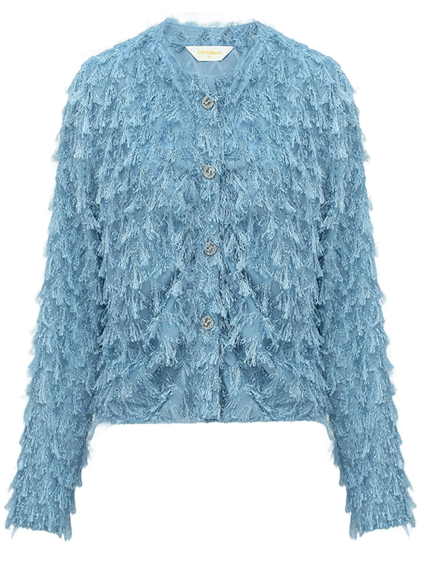 Fuzzy Jacquard Shaggy Blue Chiffon Cardigan