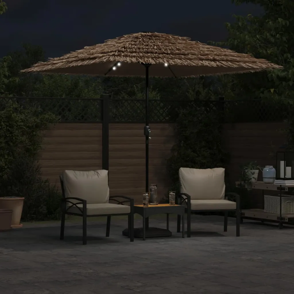 Garden Parasol with LEDs and Steel Pole Brown 248x248x248 cm