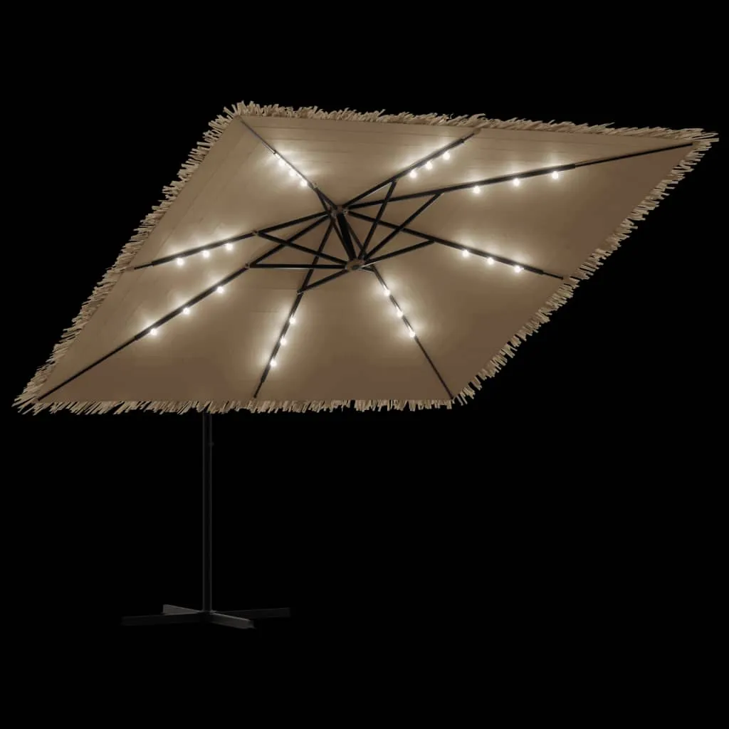 Garden Parasol with with LEDs and Steel Pole Brown 290x290x238 cm