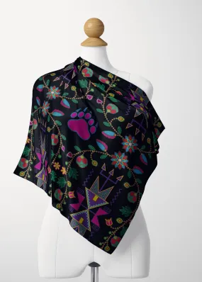 Geometric Floral Fall Black Satin Shawl