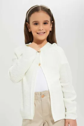 Girls Cream Hooded Cardigan