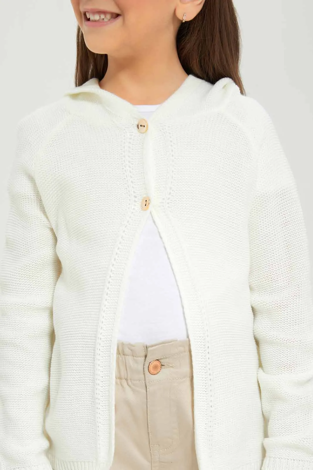 Girls Cream Hooded Cardigan